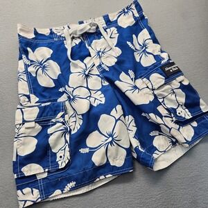 Abercrombie & Fitch Mens Blue Hibiscus Floral Board Shorts Cargo Swim Trunks L